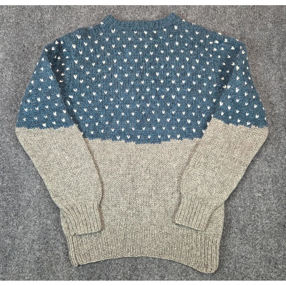 Woolrich Vintage 100% Wool Polar Bear Knit Sweater Mens Blue Grey Small